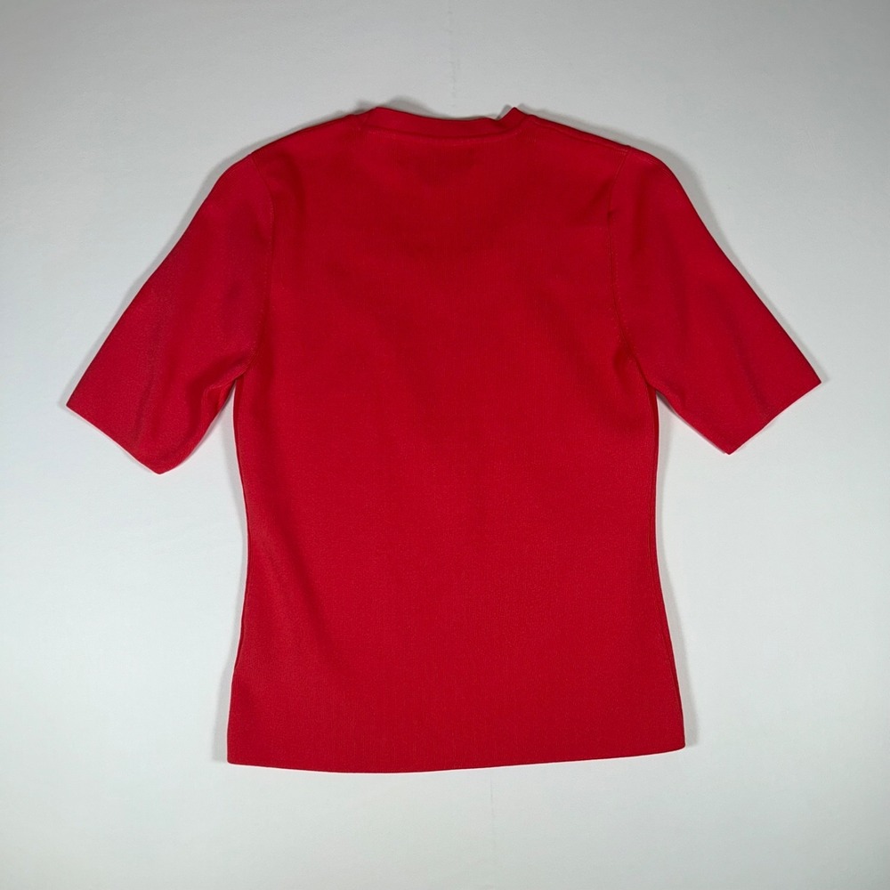 Kasper Women Large Coral Pink Knit Top Short Sleeve Rayon Blend NWOT - Picture 2 of 7